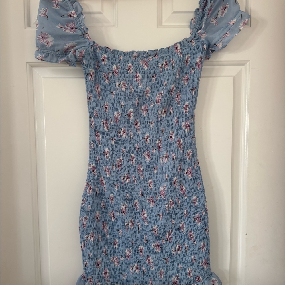 Floral Smocked Blue Dress